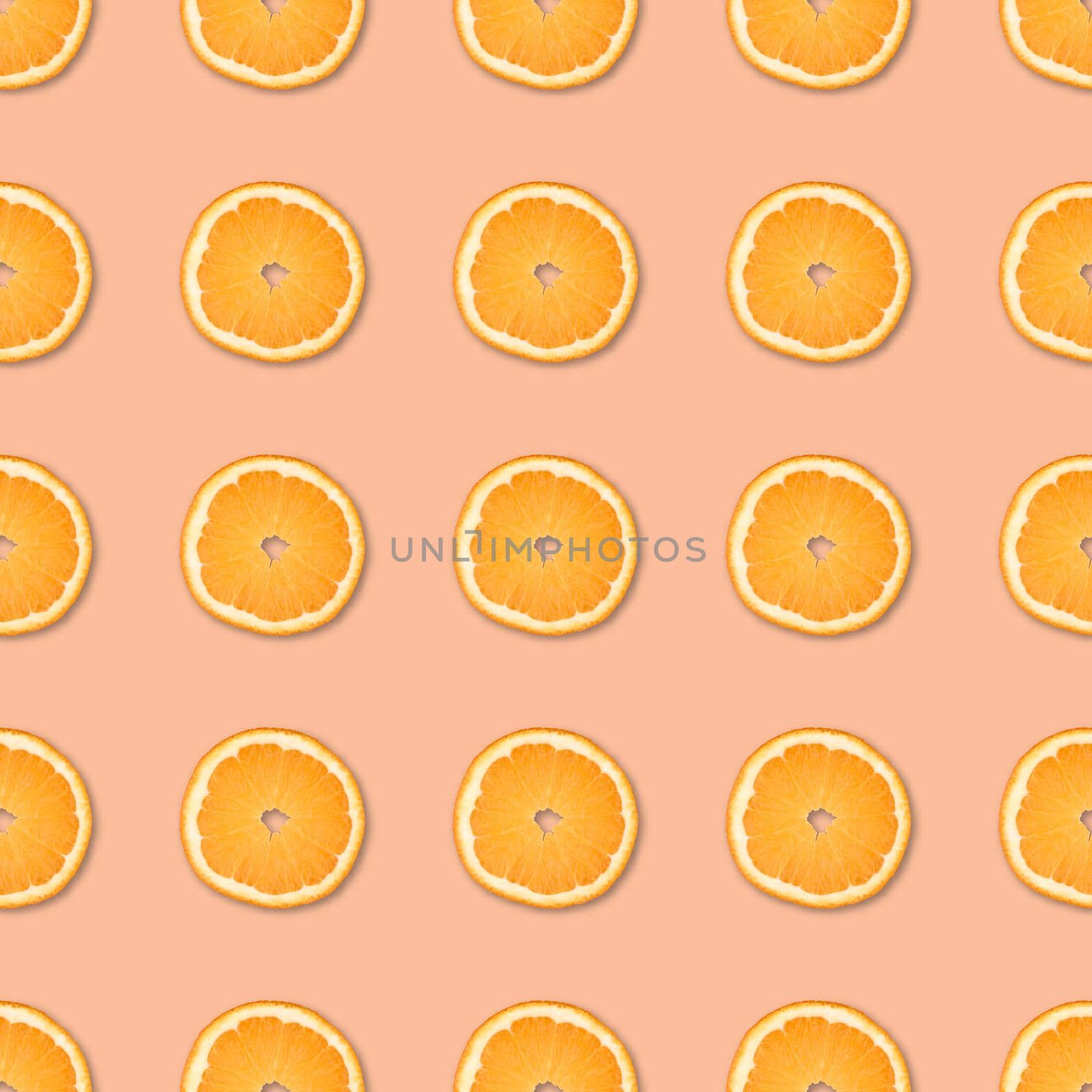 Fresh orange slices seamless pattern. Close up of citrus fruit background. Studio photography. by esvetleishaya