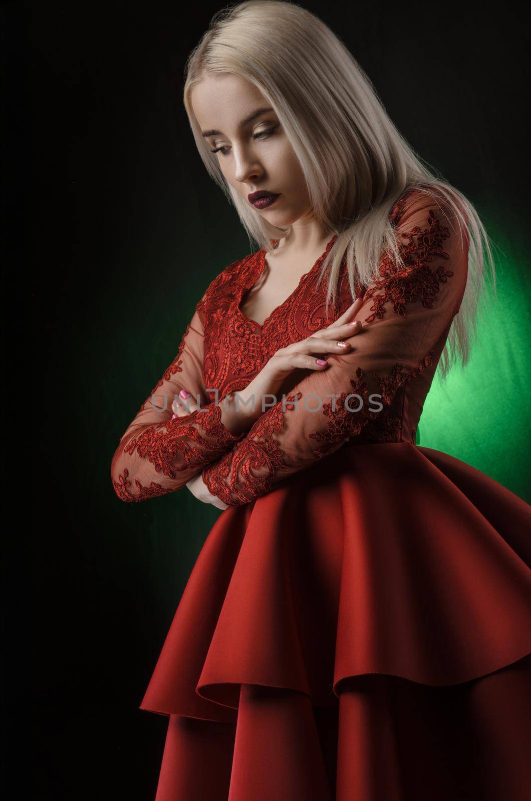 beautiful girl in red dress by Rotozey