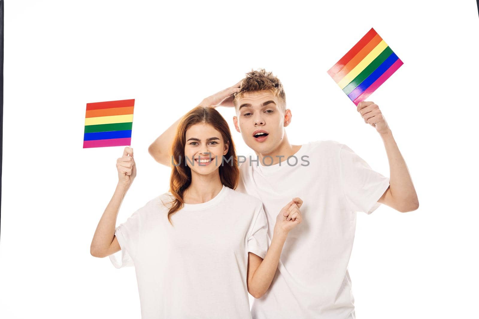 couple Flag lgbt transgender sexual minorities light background. High quality photo