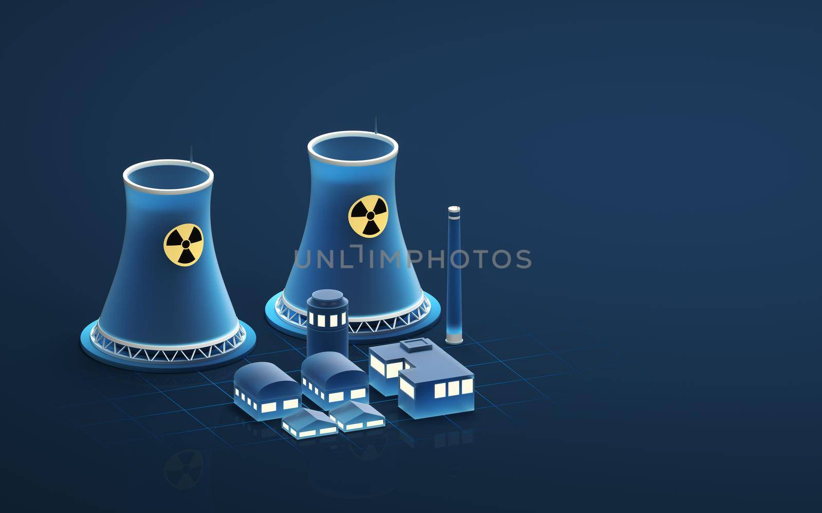Nuclear power station and nuclear energy, 3d rendering. by vinkfan