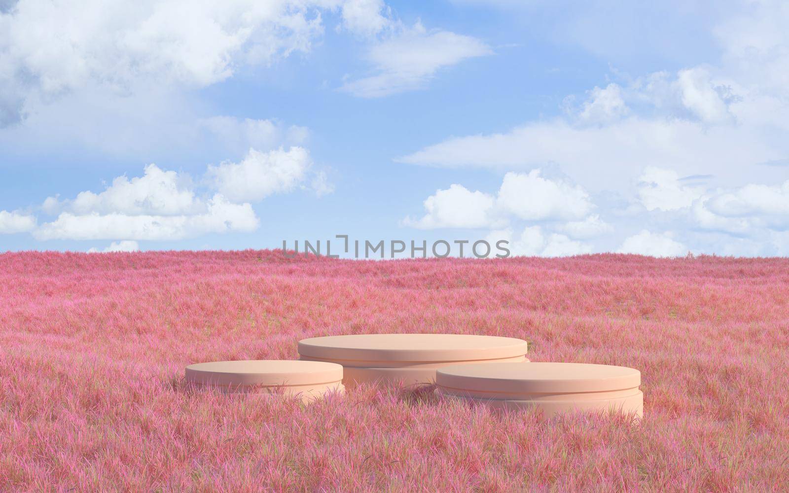 Empty stage with pink background, 3d rendering. Computer digital drawing.