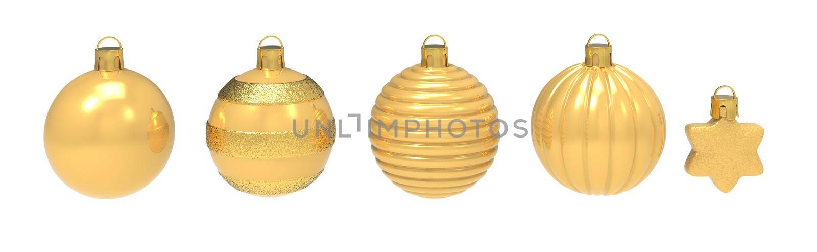 set christmas tree toy on the white background. Christmas decoration. 3d-rendering by KCreeper