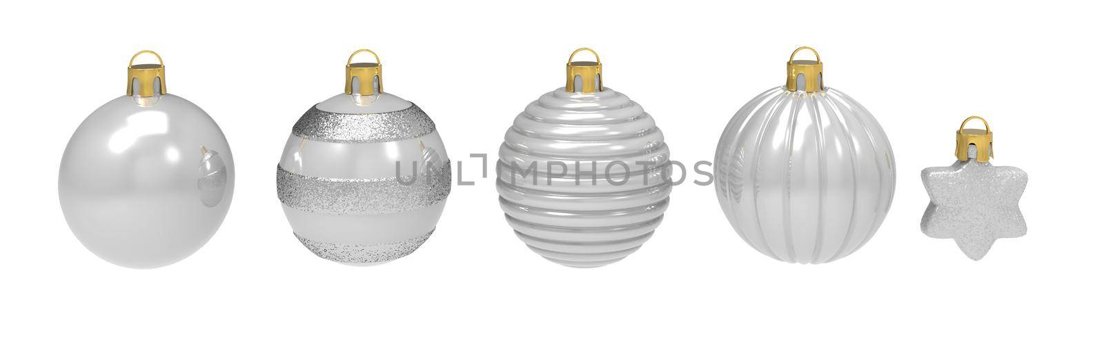 set christmas tree toy on the white background. Christmas decoration. 3d-rendering.