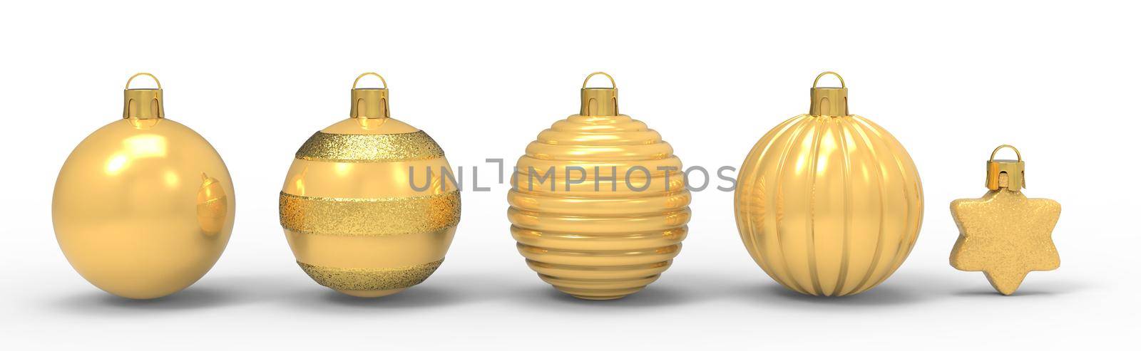 set christmas tree toy on the white background. Christmas decoration. 3d-rendering by KCreeper