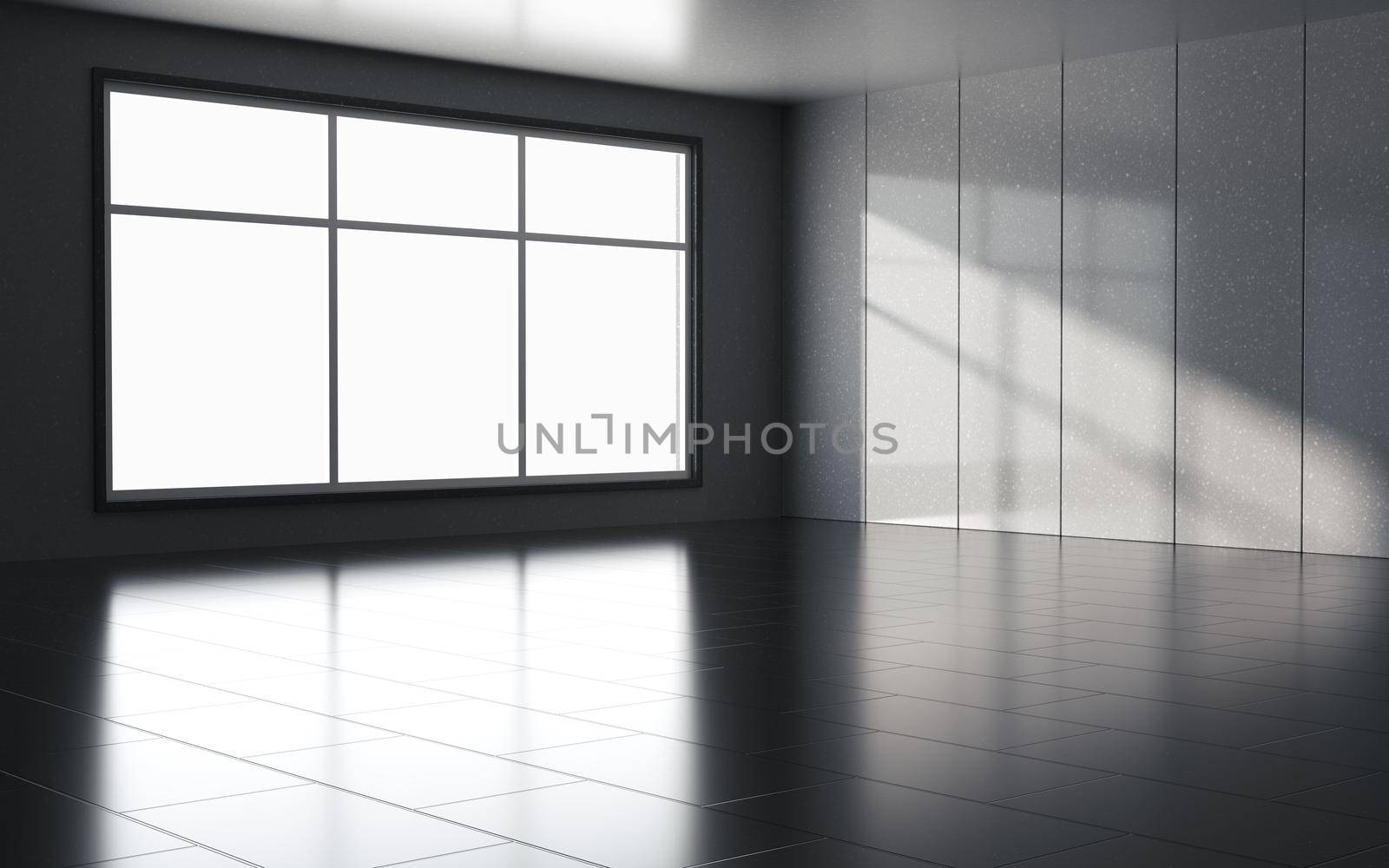 Shadow in the empty room, 3d rendering. Computer digital drawing.