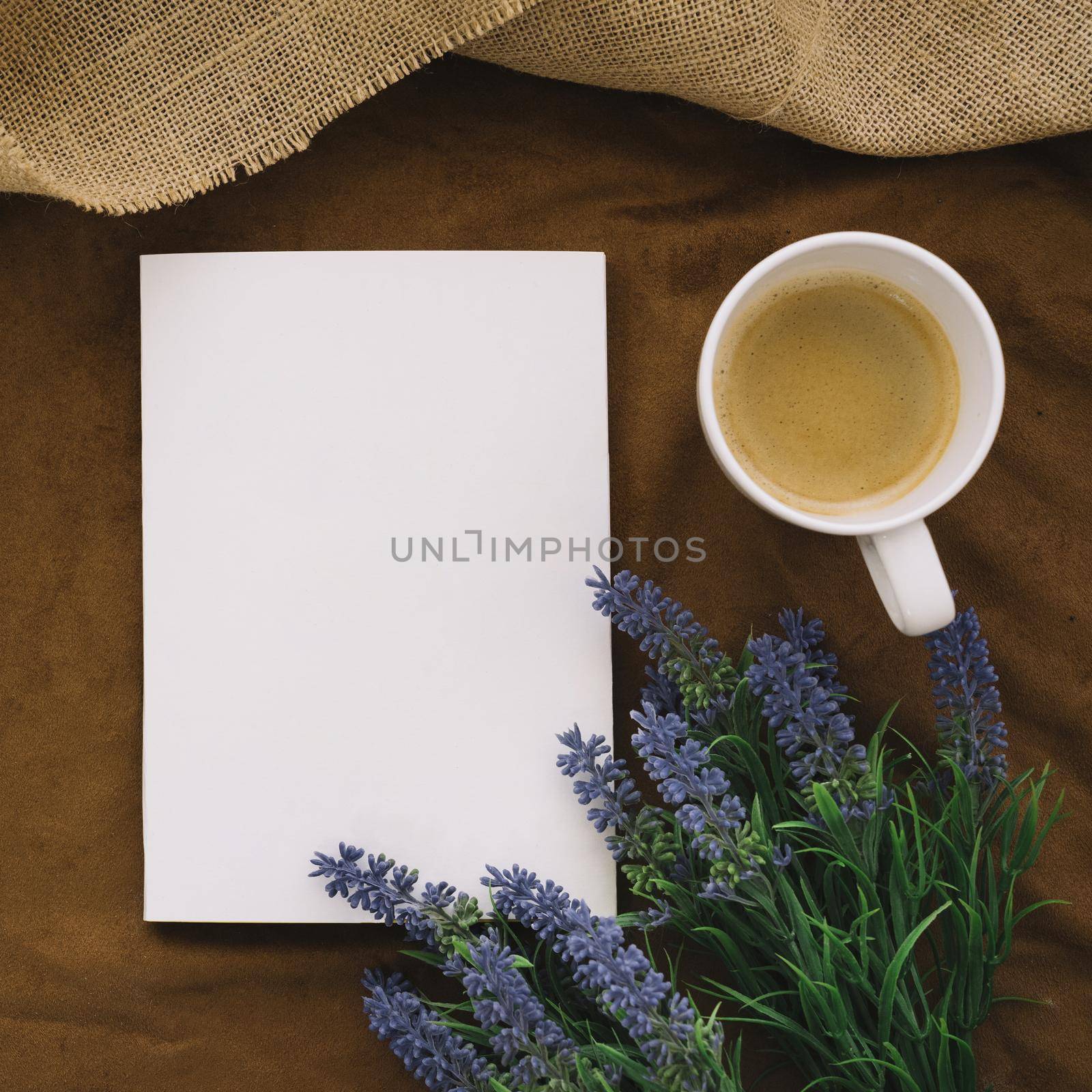 book mockup with coffee flowers