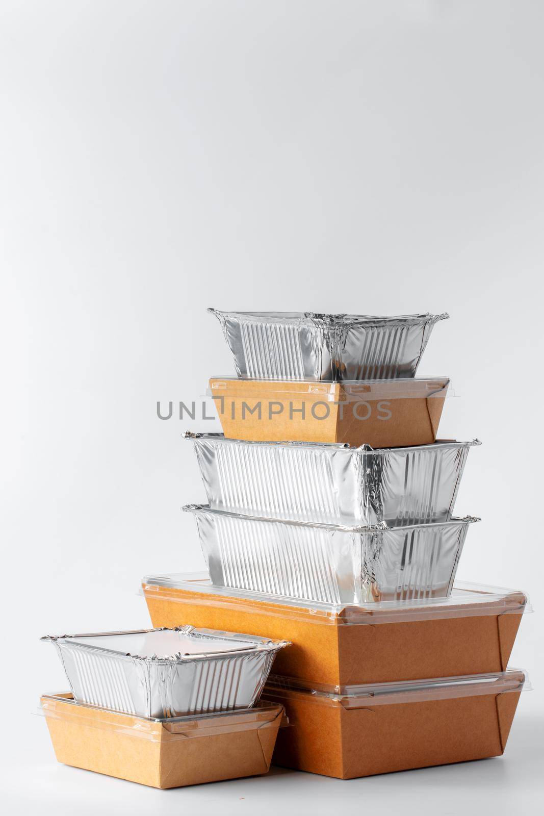 Set of recyclable food packaging on white background by Fabrikasimf