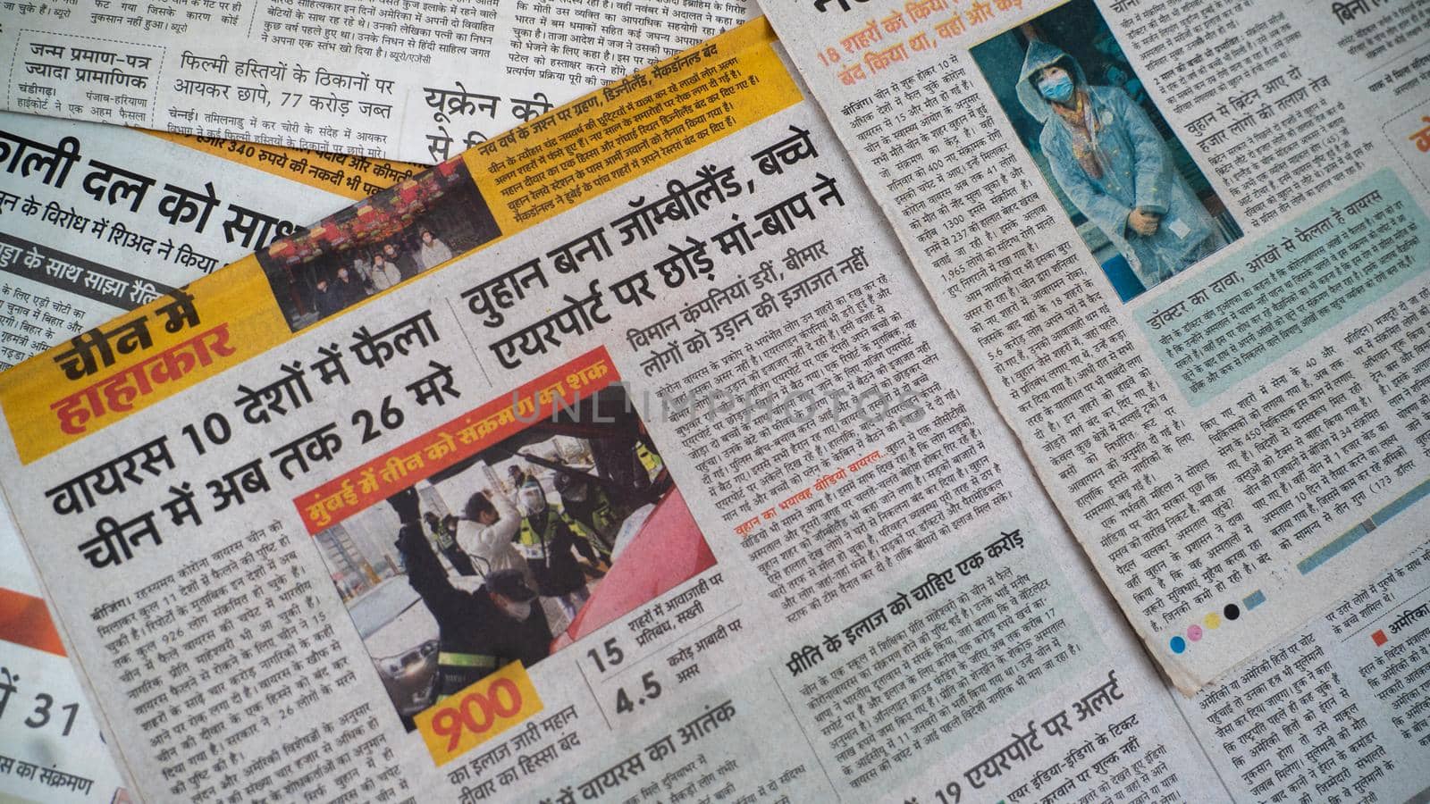 Dehradun, Uttarakhand India June 28, 2021. Hindi, Coronavirus COVID-19 News Headline in Newspaper of India. Headlines of the month March, April 2020.