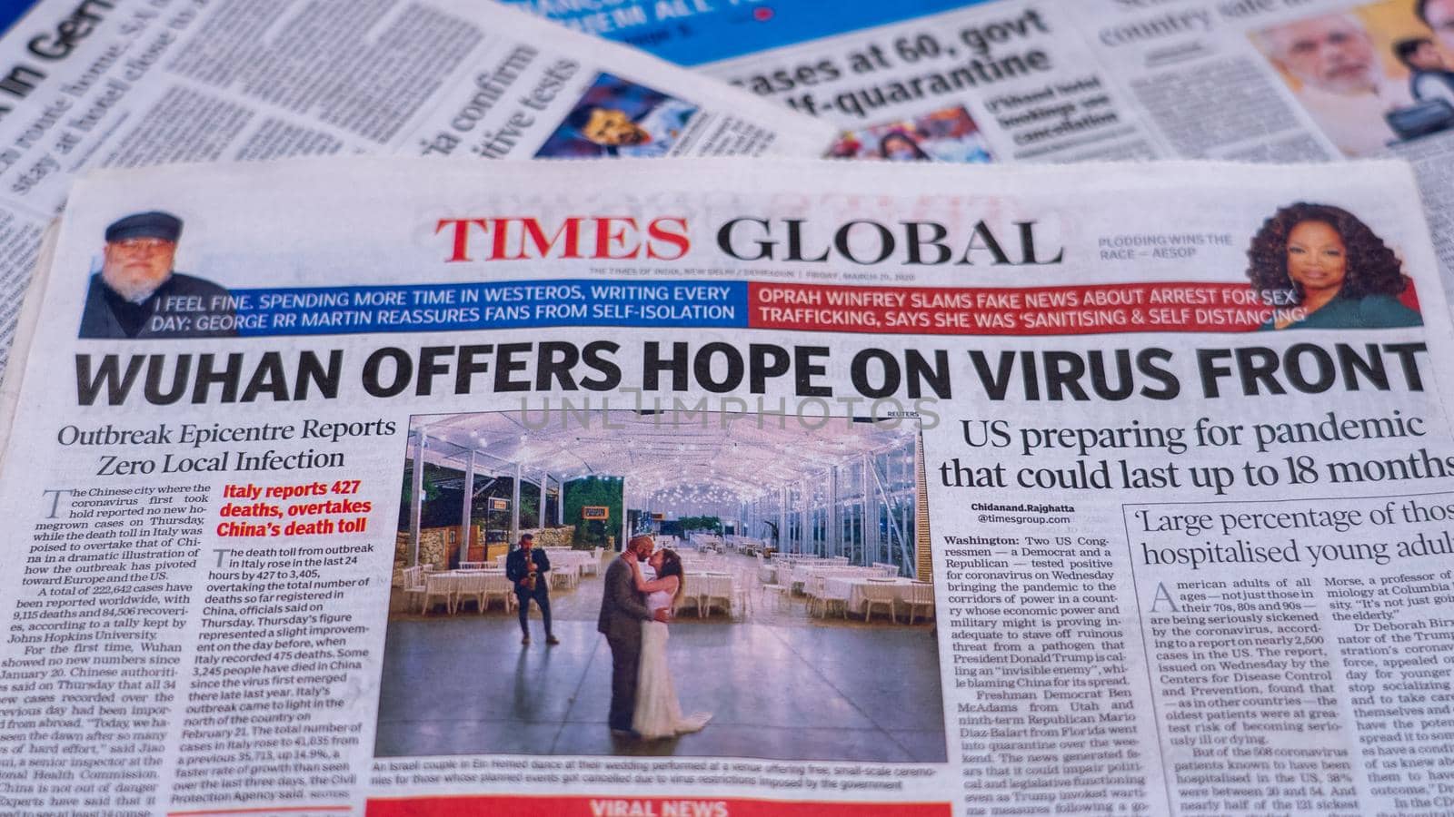Dehradun, Uttarakhand India June 28, 2021. Coronavirus COVID-19 News Headline in Newspaper of India. Headlines of the month March, April 2020. High-quality apple prores 422 4k footage 60p.