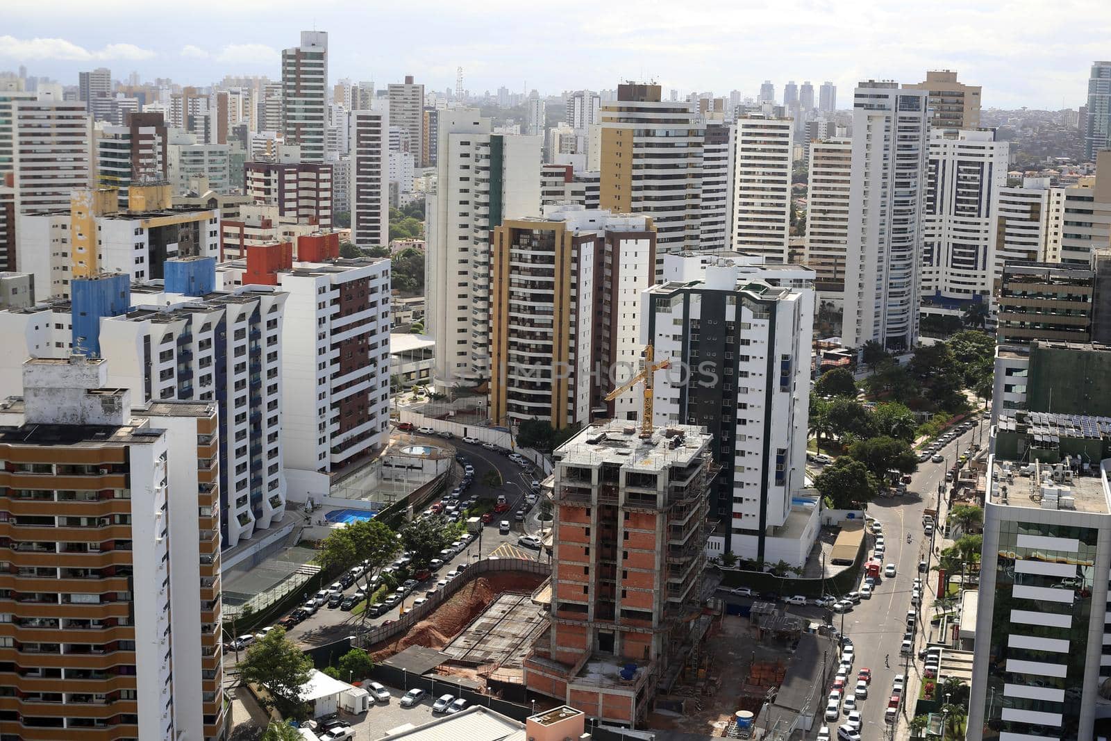 salvador, bahia, brazil - june 29, 2016: aerial view of residential buildings facades in Pituba district in Salvador city.