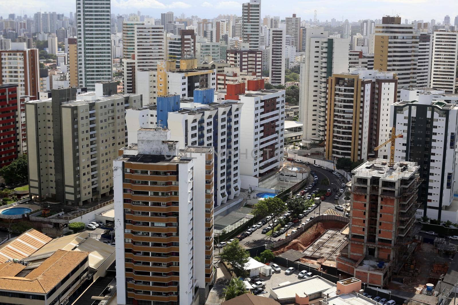 salvador, bahia, brazil - june 29, 2016: aerial view of residential buildings facades in Pituba district in Salvador city.