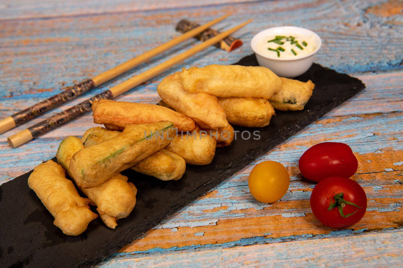 Crispy Vegetable Tempura Recipe, Vegetable Fritters. High quality photo
