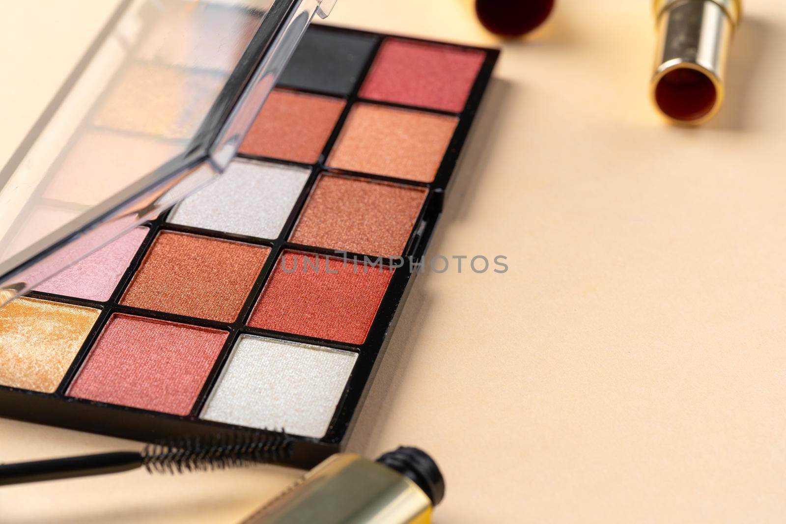 collection of cosmetics for make up artist. close up