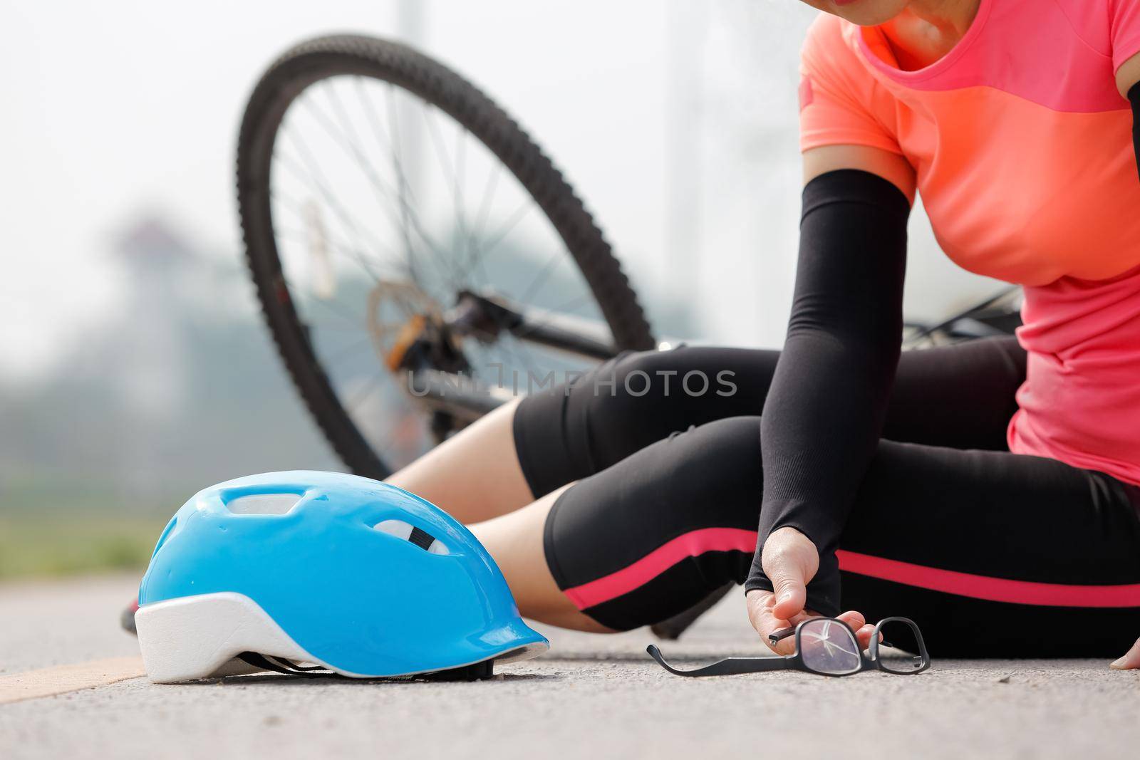 Accident car crash with bicycle on road