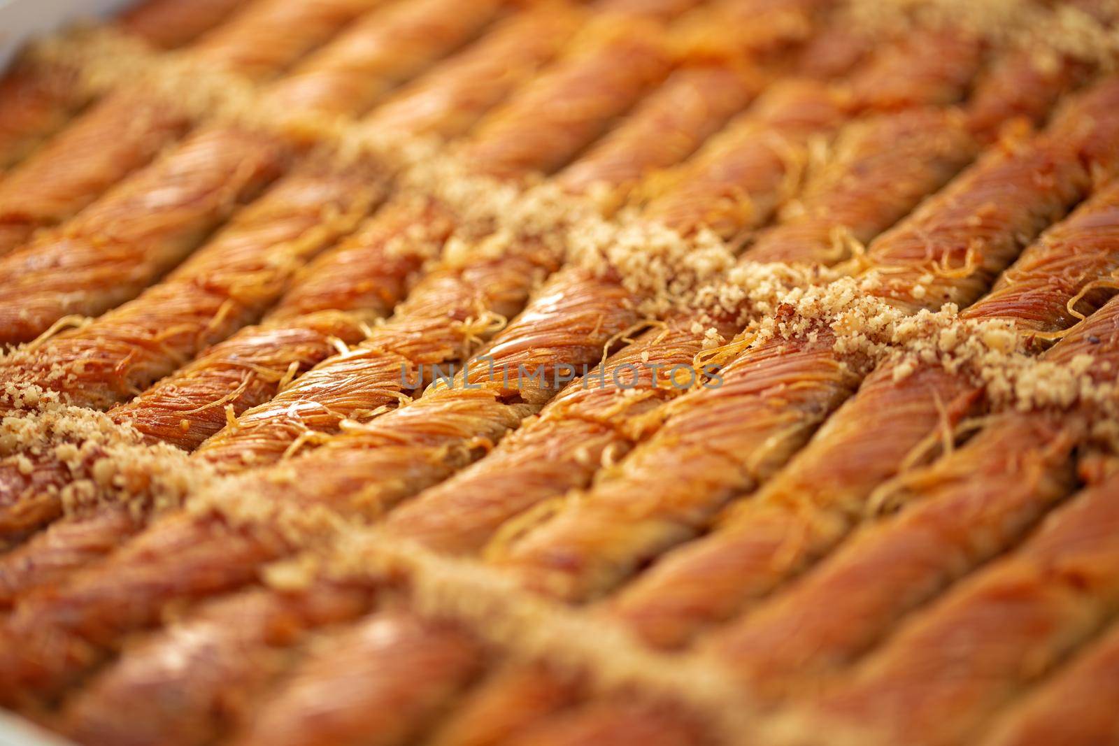 Close up photo of delicious baklava at a hotel buffet