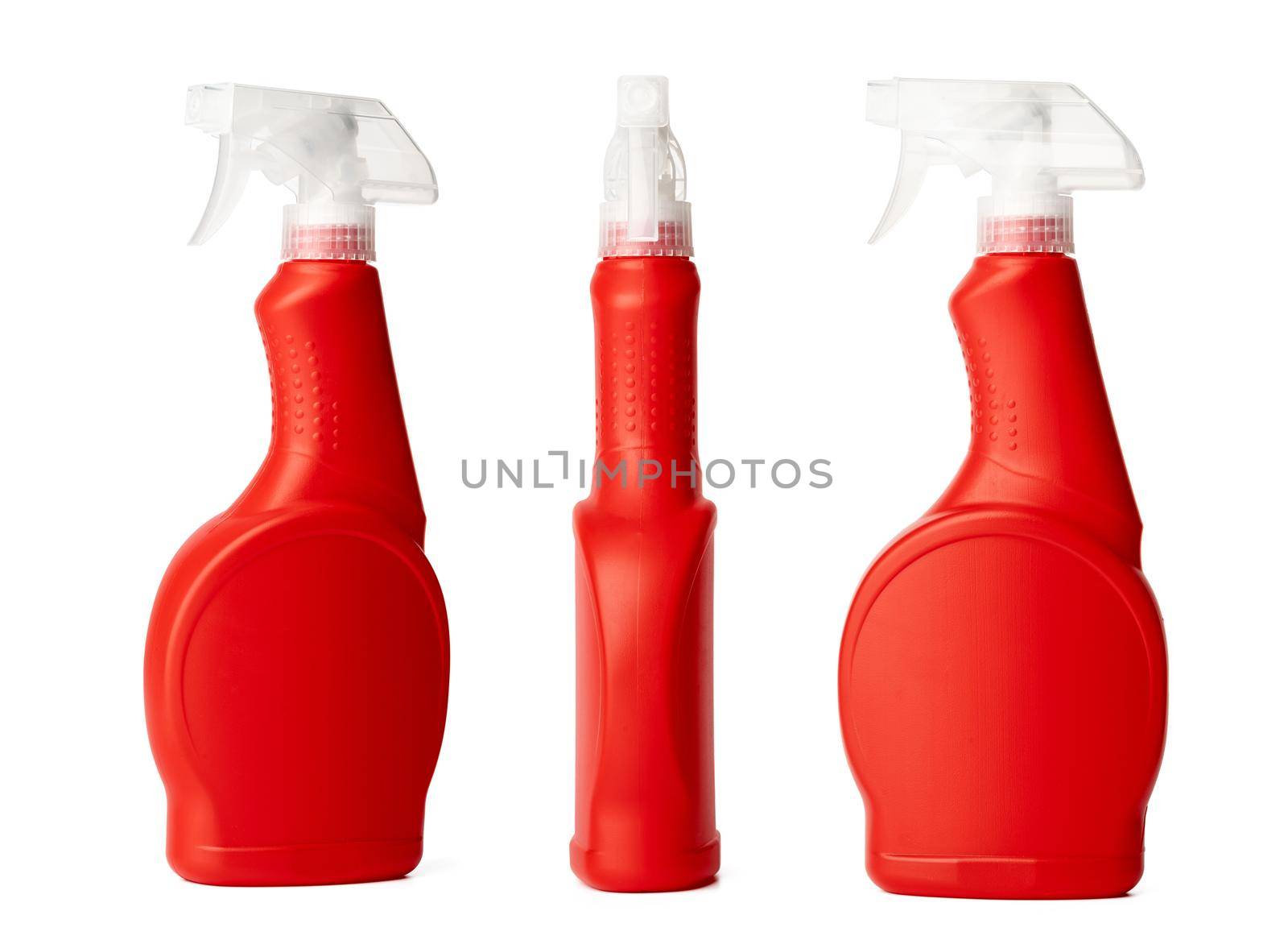 Orange plastic bottle of liquid detergent isolated on white background