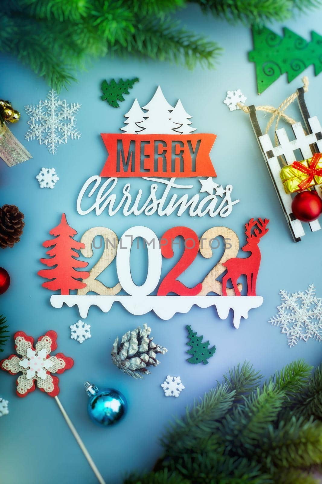 Merry christmas card. Winter holiday theme. Happy New Year. Space for text by Maximusnd