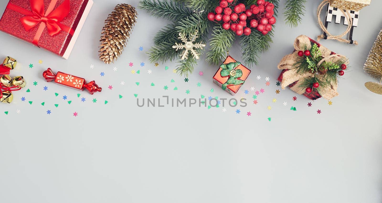 Winter holiday tree decoration for christmas and new year bright banner by Maximusnd