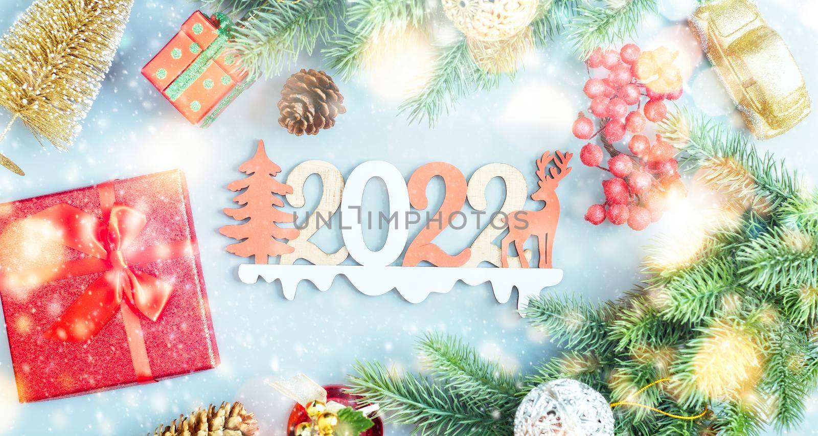 Winter holiday tree decoration for christmas and new year bright banner by Maximusnd