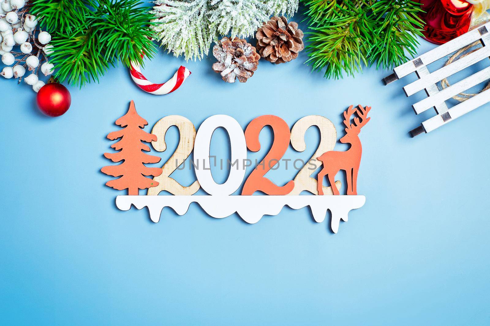 2022 new year background. Seasonal packaging and New Year's attributes