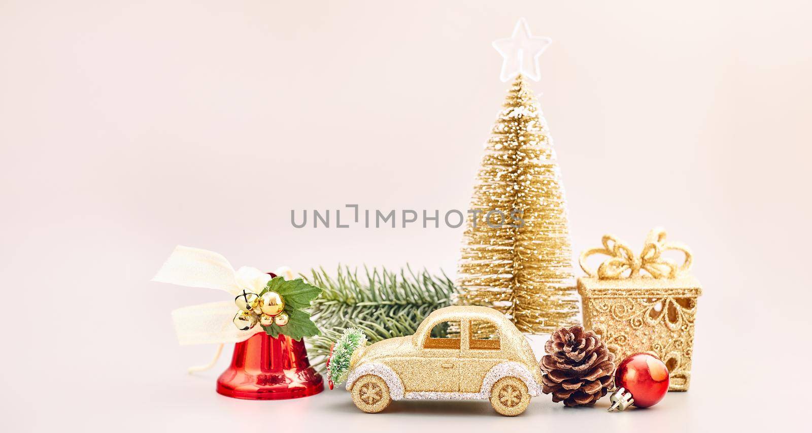 Christmas Decoration With Ornament And Defocused Lights . Abstract christmas lights on background. by Maximusnd