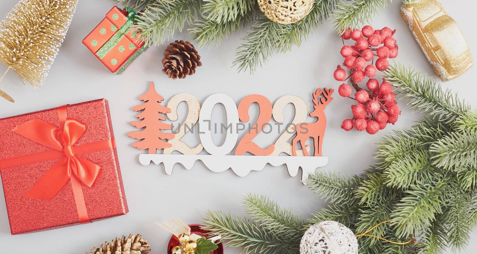 Winter holiday tree decoration for christmas and new year bright banner by Maximusnd