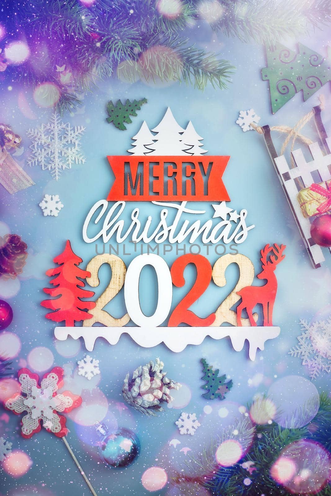 Merry christmas card. Winter holiday theme. Happy New Year. Space for text