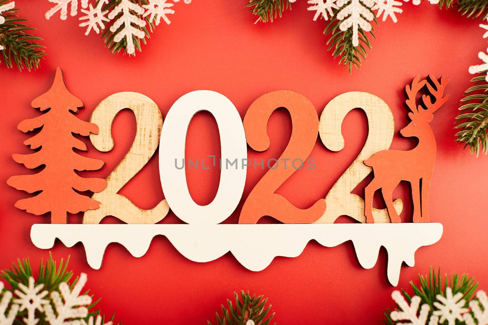 Red Christmas holidays background; greeting card , Christmas card with fir and decor on glitter background by Maximusnd