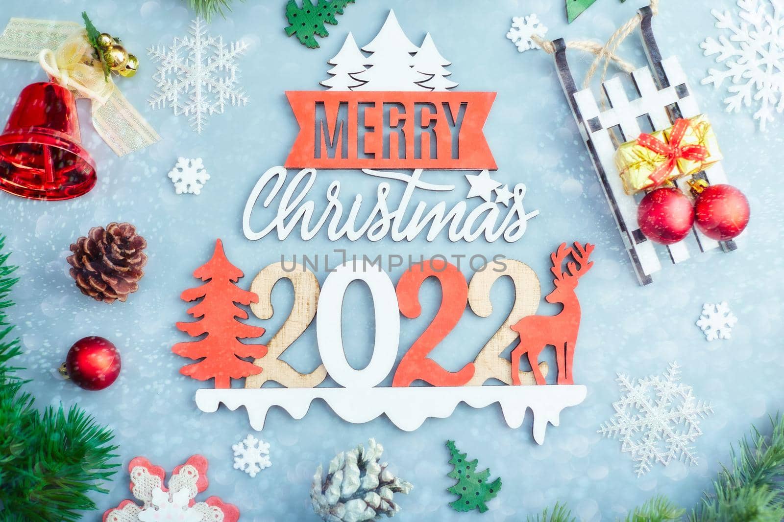 Merry christmas card. Winter holiday theme. Happy New Year. Space for text