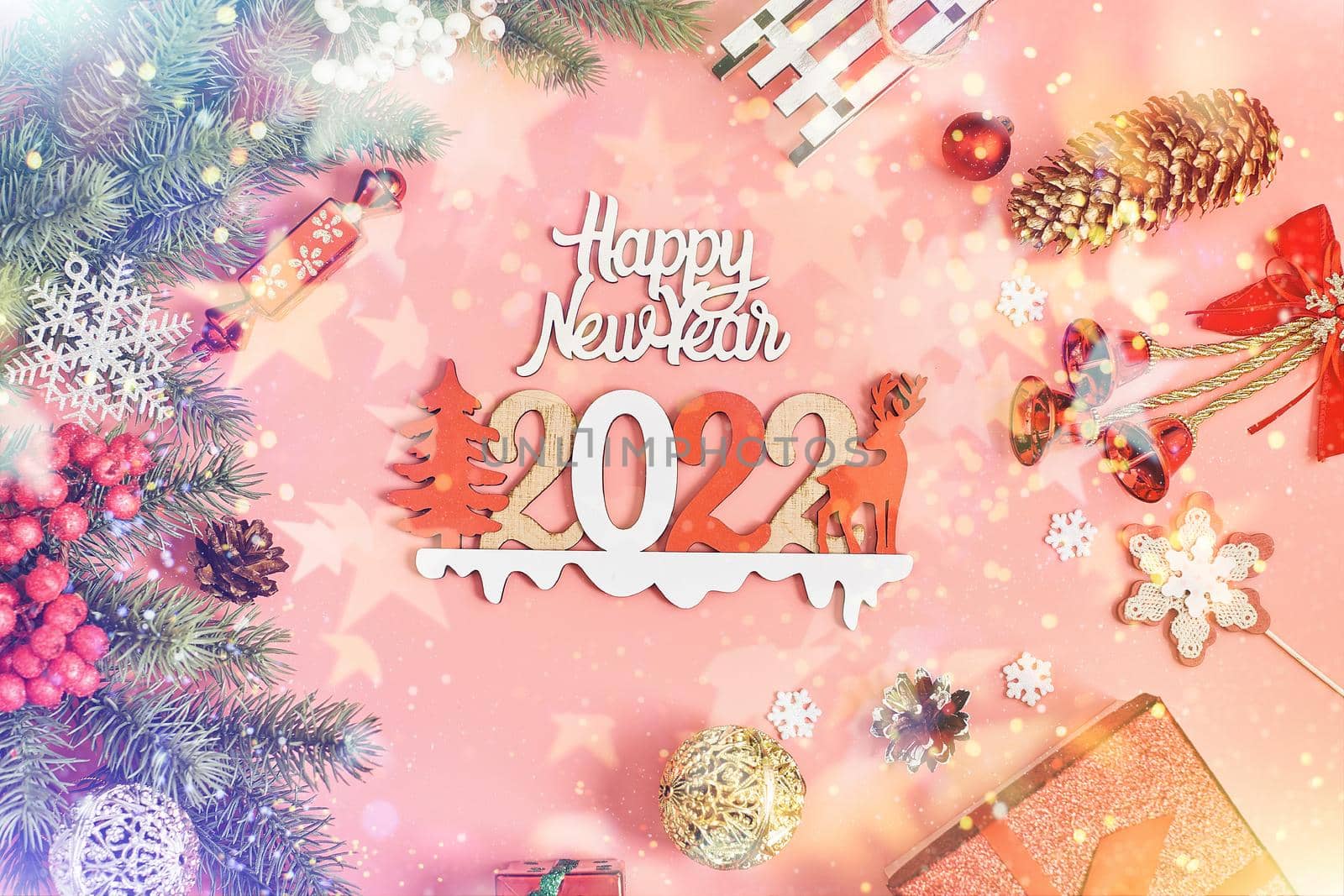 Merry christmas card. Winter holiday theme. Happy New Year. Space for text by Maximusnd