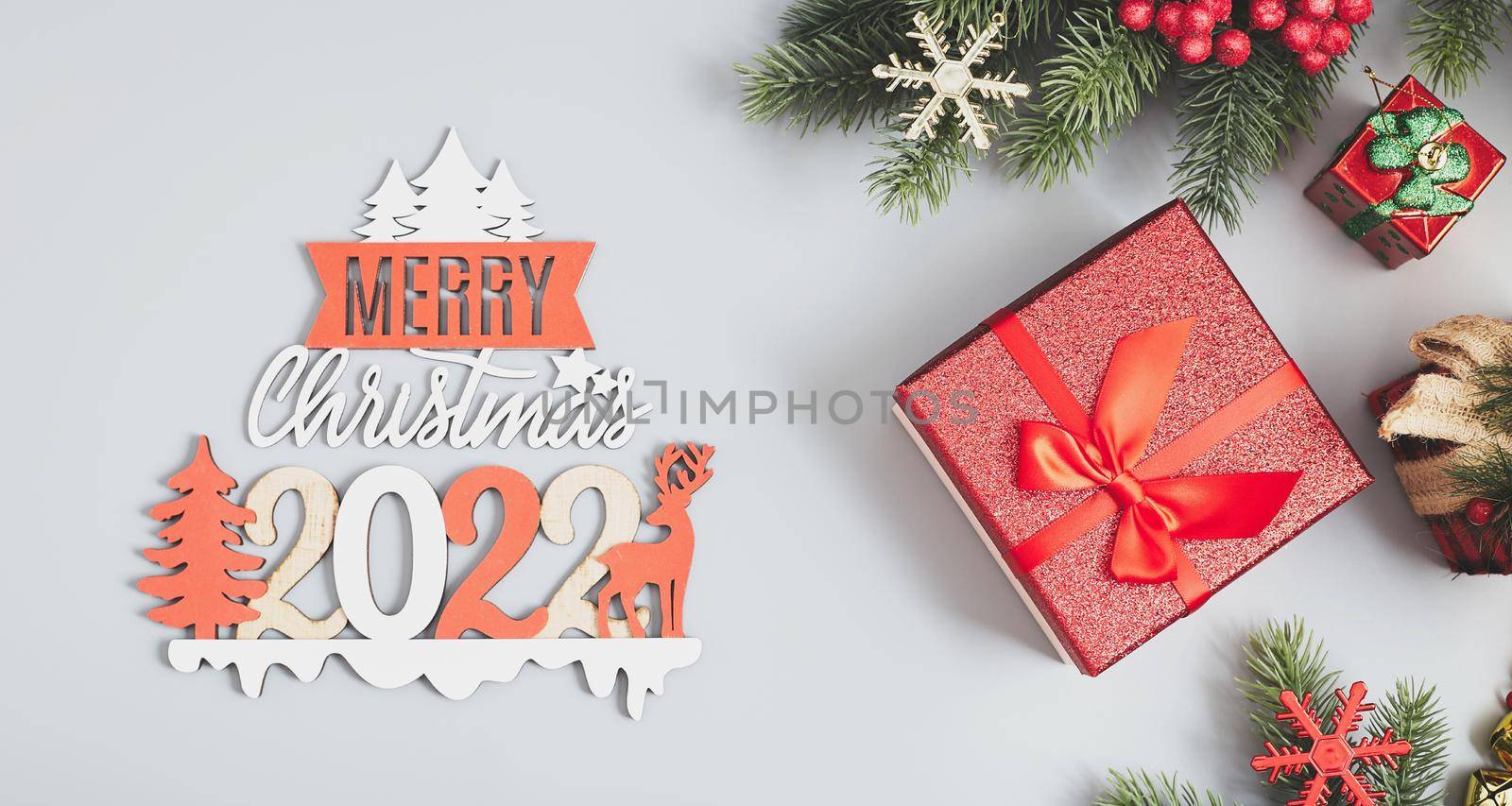 Christmas background or xmas greeting card. Red christmas present box by Maximusnd