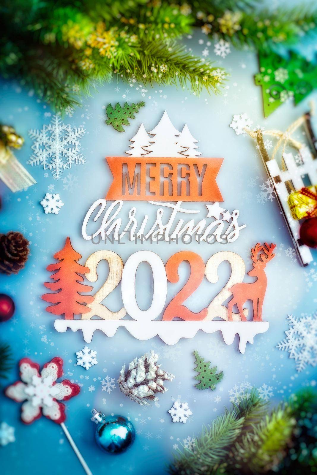 Merry christmas card. Winter holiday theme. Happy New Year. Space for text