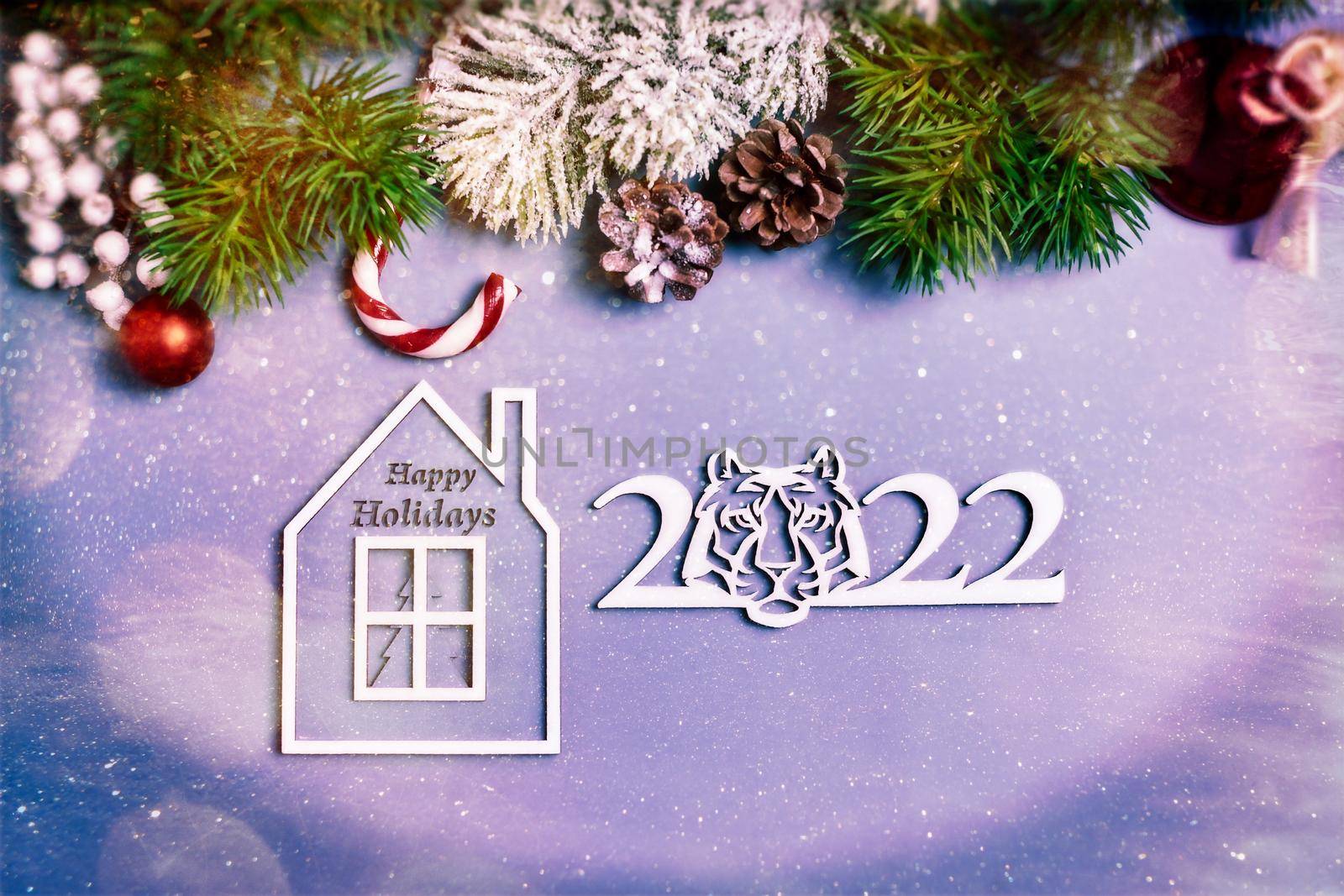 2022 new year background. Seasonal packaging and New Year's attributes by Maximusnd