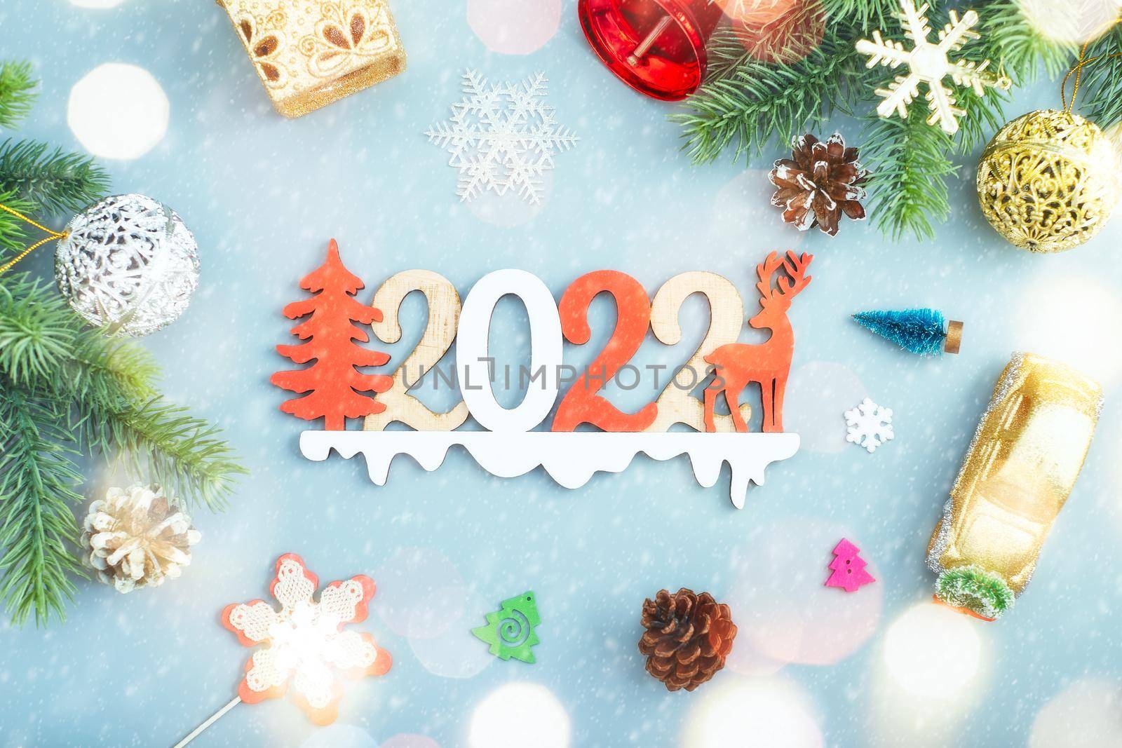 Merry christmas card. Winter holiday theme. Happy New Year. Space for text , by Maximusnd