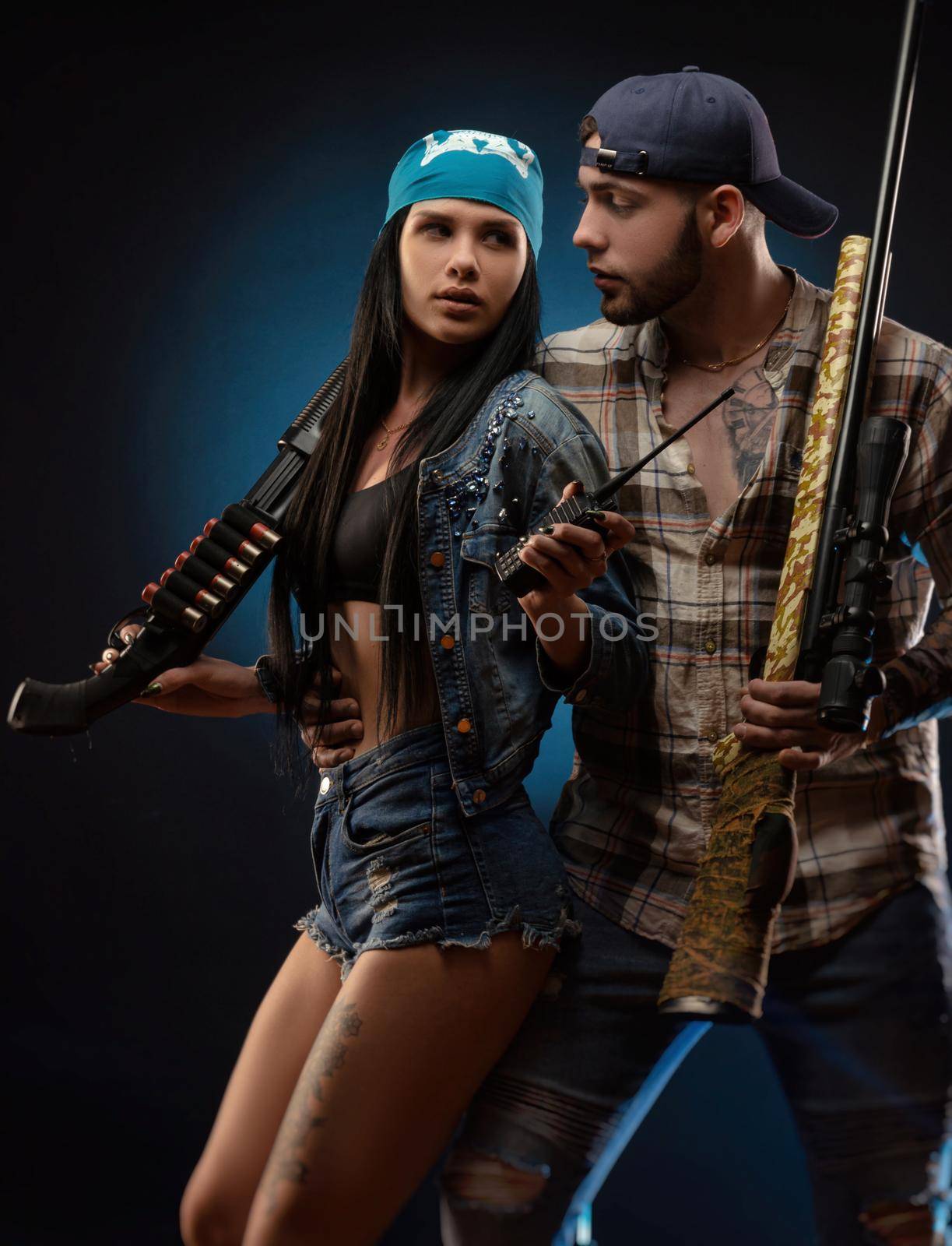 the girl and a guy with a gun