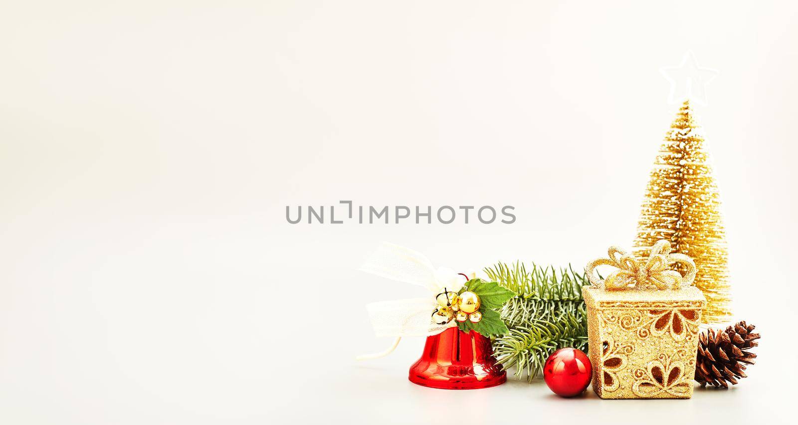 Christmas Decoration With Ornament And Defocused Lights . Abstract christmas lights on background. by Maximusnd