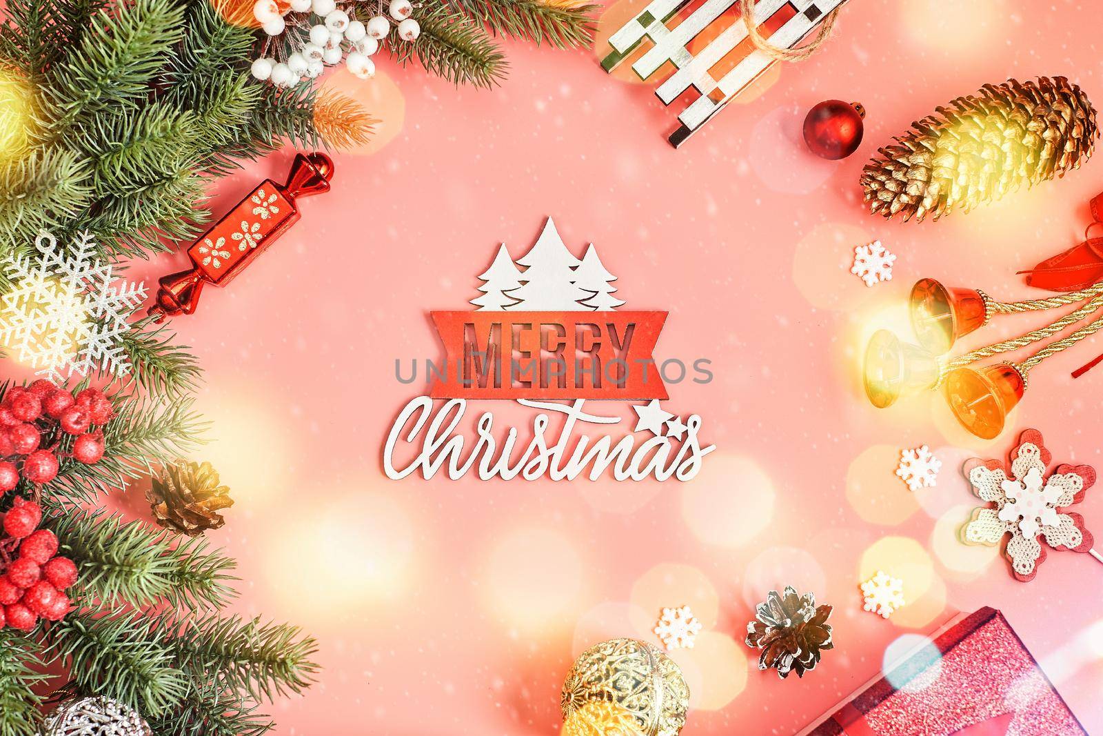 Merry christmas card. Winter holiday theme. Happy New Year. Space for text