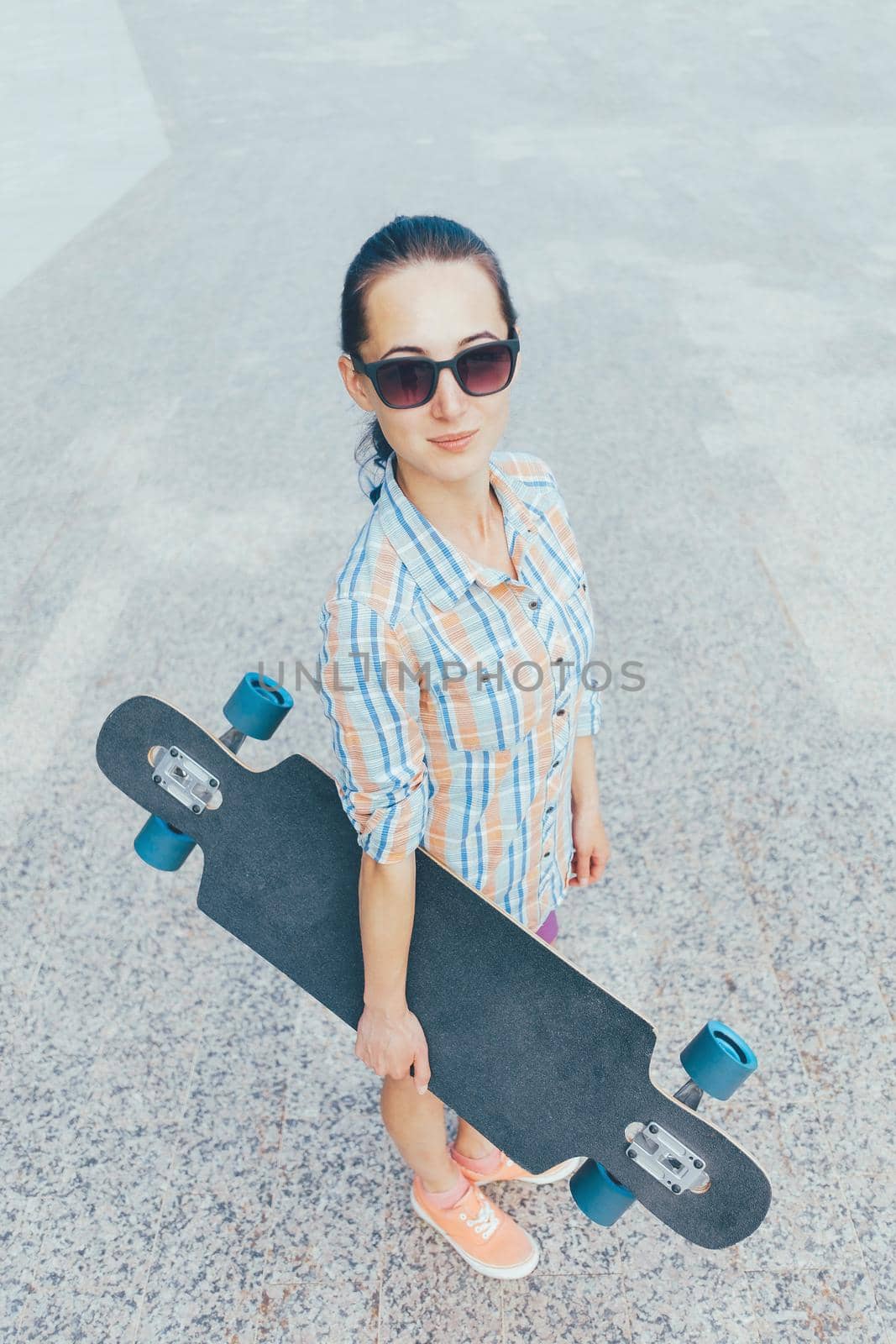 Street style girl with longboard. by alexAleksei