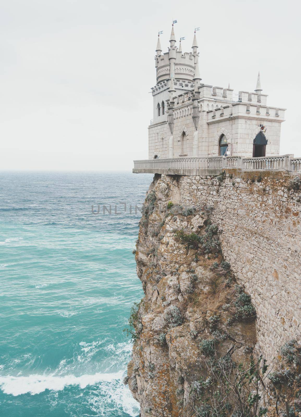 Swallow's Nest Castle on edge of cliff over Black sea, Crimea, Russia.