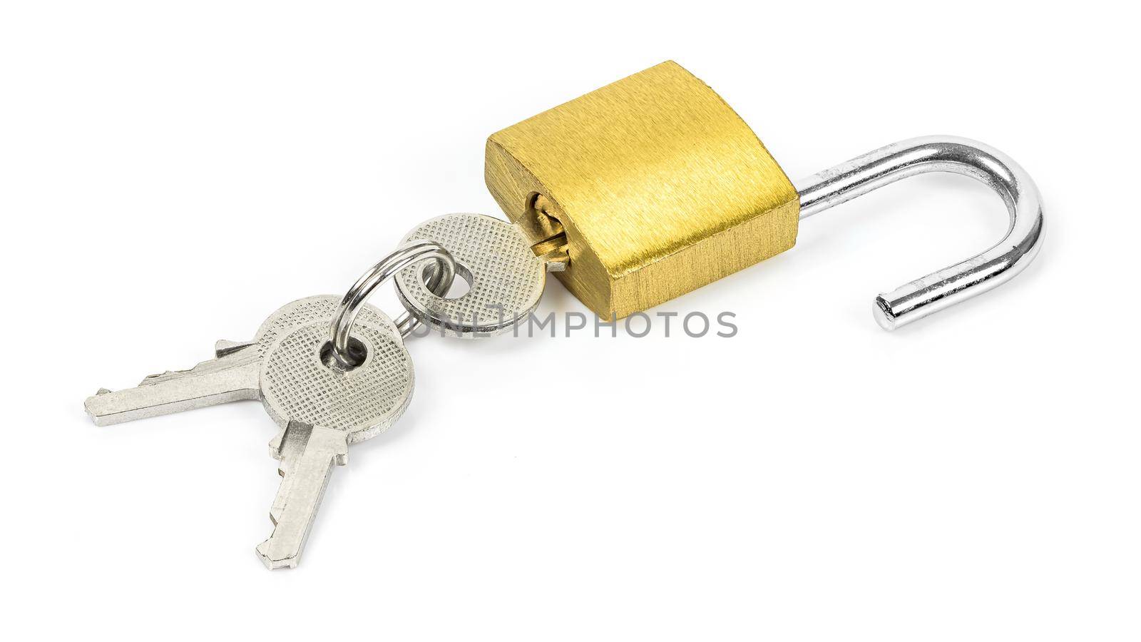 Open padlock and the keys on white background by mkos83