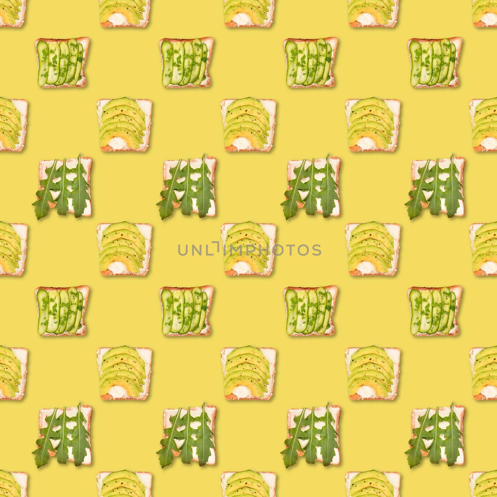 Sandwich or toast with toppings seamless pattern by esvetleishaya