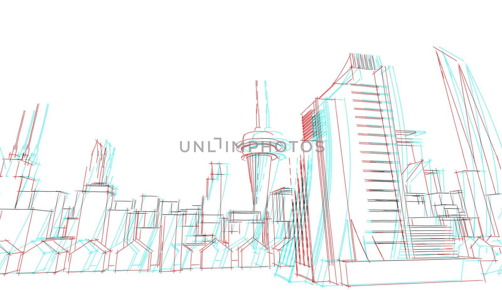 Abstract glitch architectural drawing sketch,Illustration