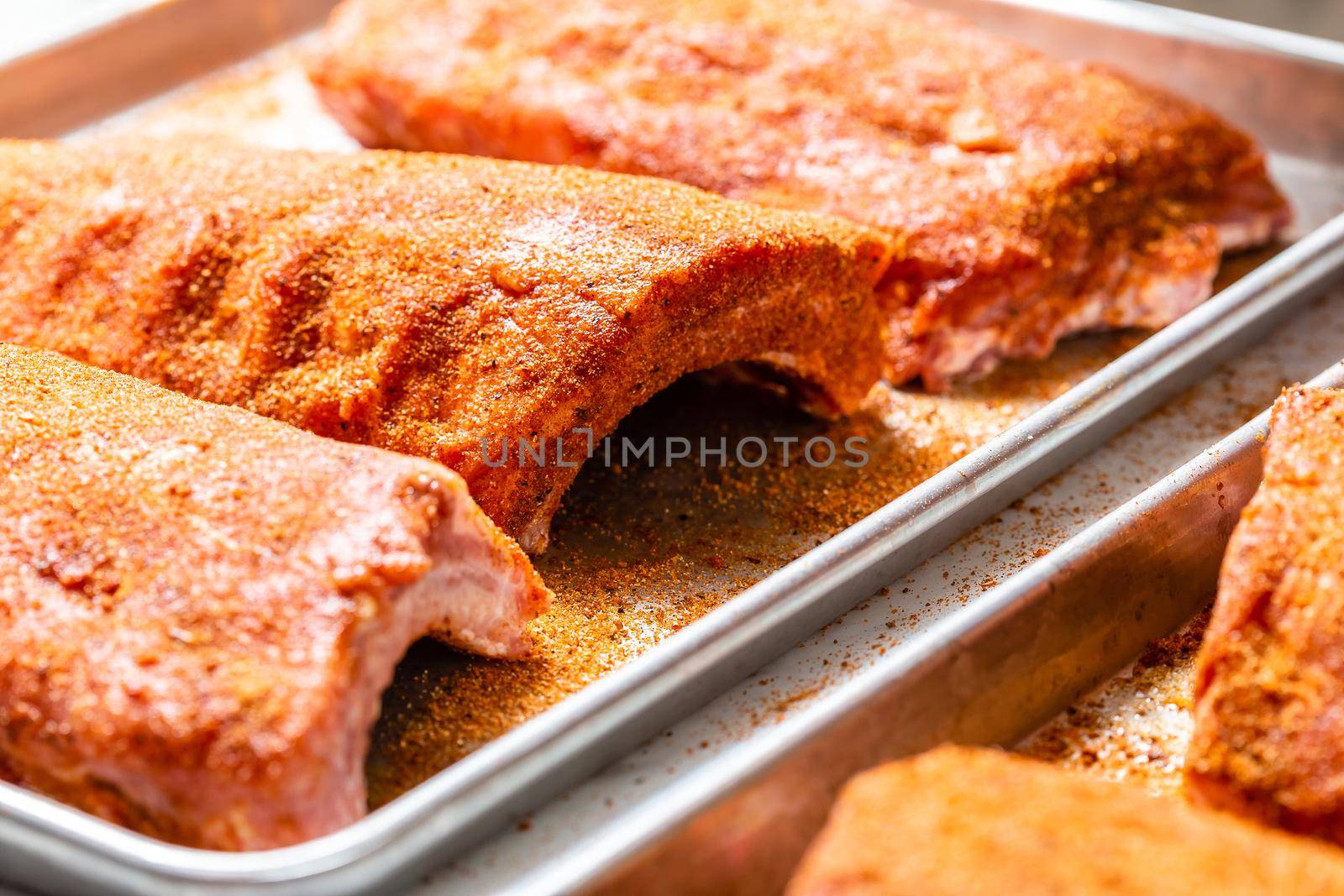 Raw St Louis Style BBQ Ribs with Rub Ready to Cook