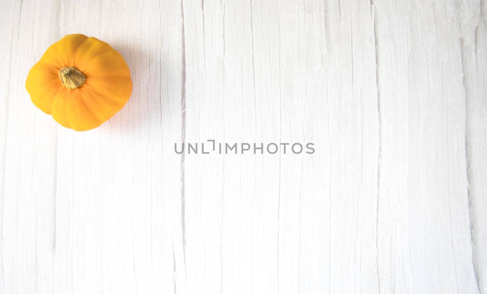 Orange pumkin on white wooden background texture top view with copy space, Halloween,October,Autumn and food concept space for text