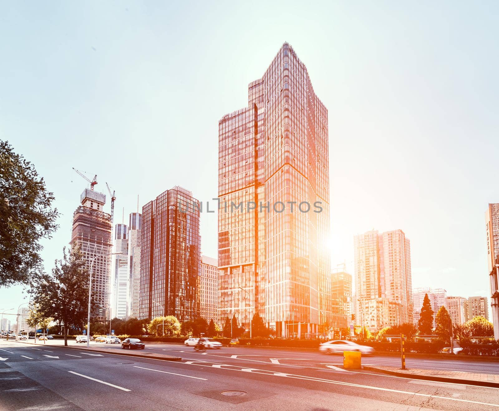 Modern glass silhouettes of skyscrapers in the city