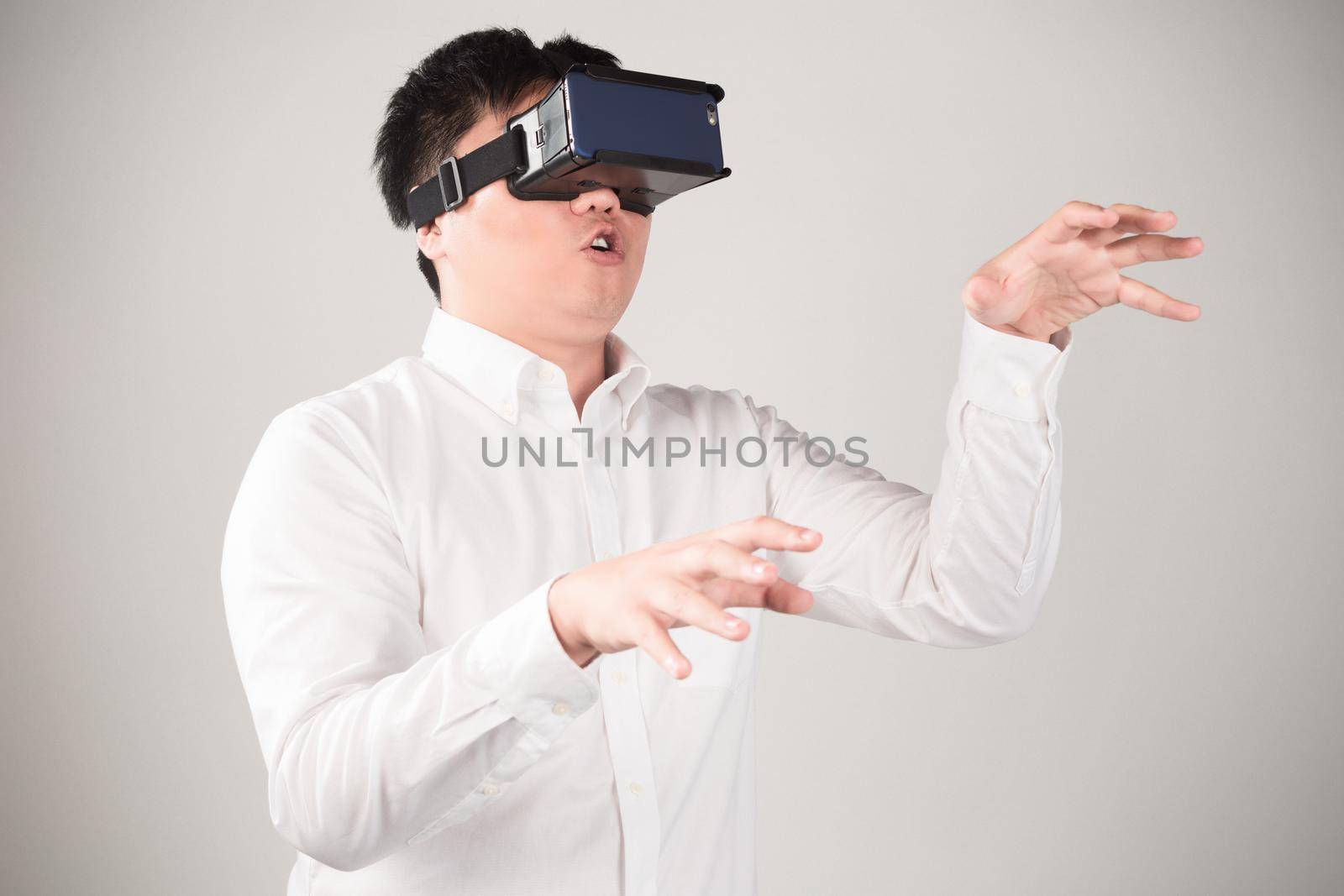 Man wearing virtual reality goggles by whatwolf