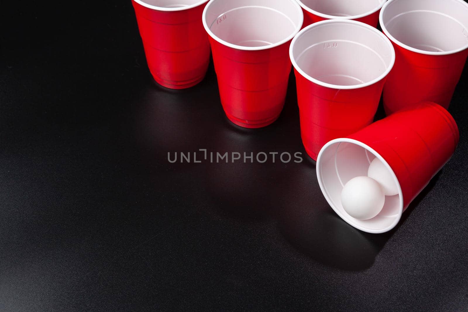 Still life shot of a beer pong game. Close up.