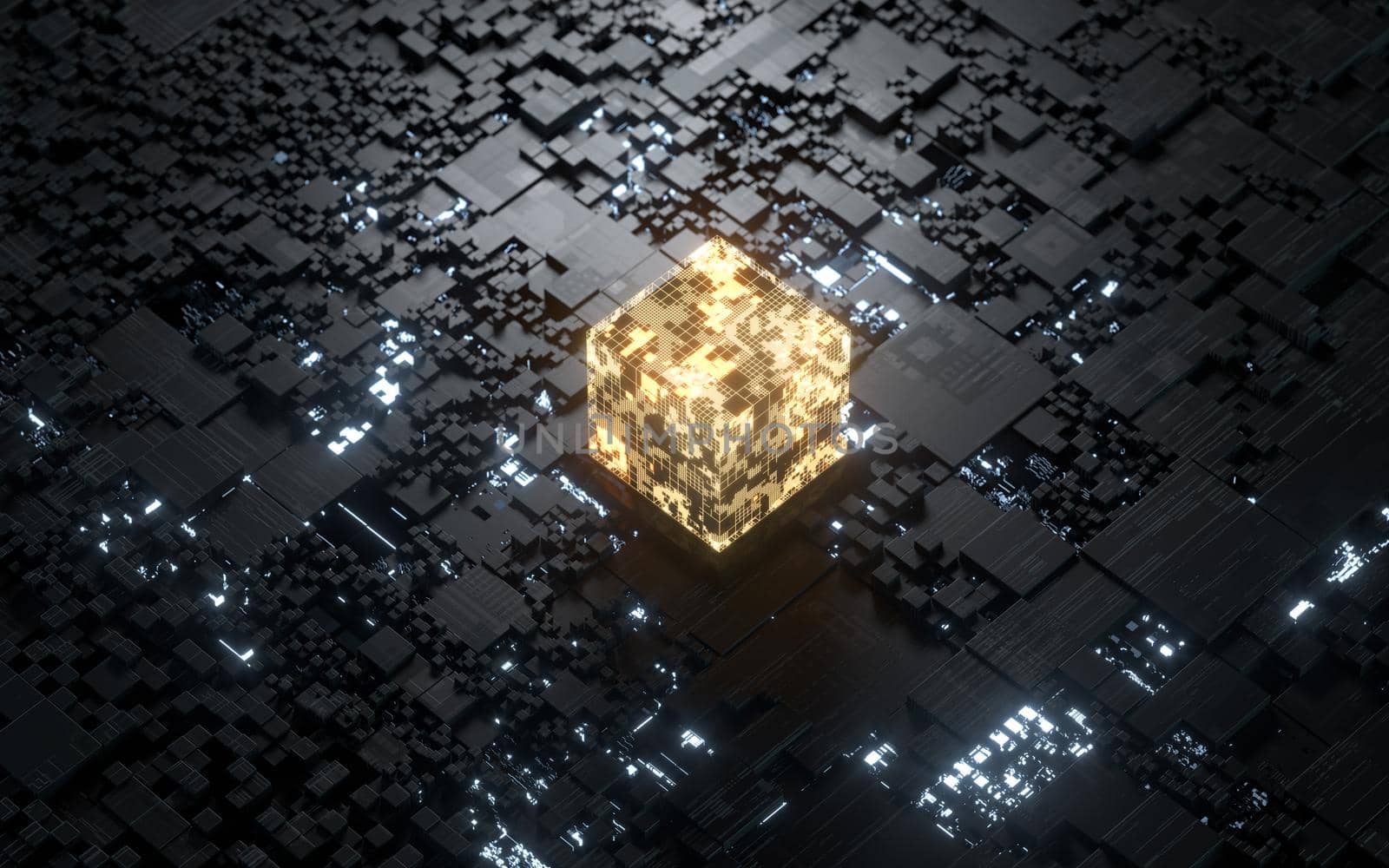 Cubes and materials, circuits and Lines, 3d rendering. by vinkfan