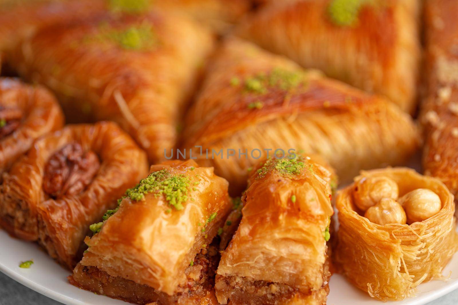 Close up photo of delicious baklava at a hotel buffet