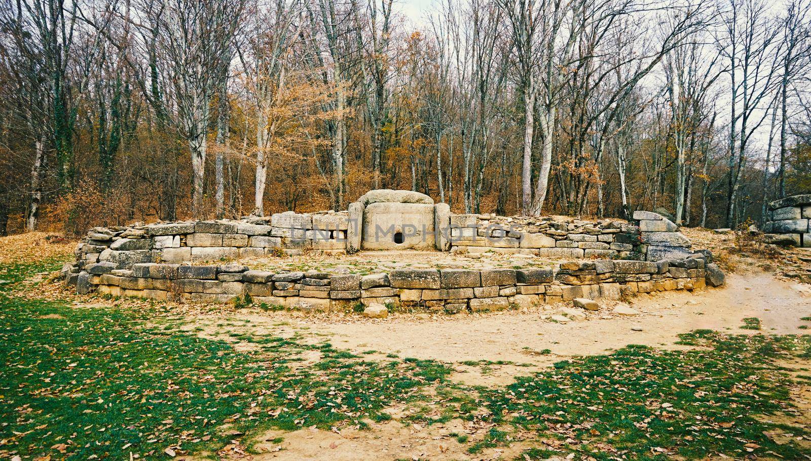 Ancient stone dolmen in the river valley Zhane, town Gelendzhik, North Western Caucasus, Russia